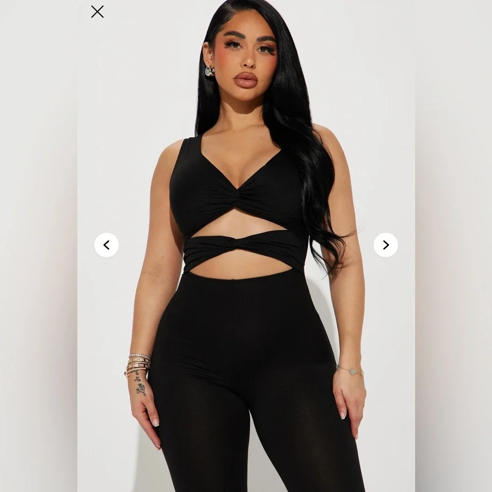 Fashion Nova Black Flared Cutout Jumpsuit